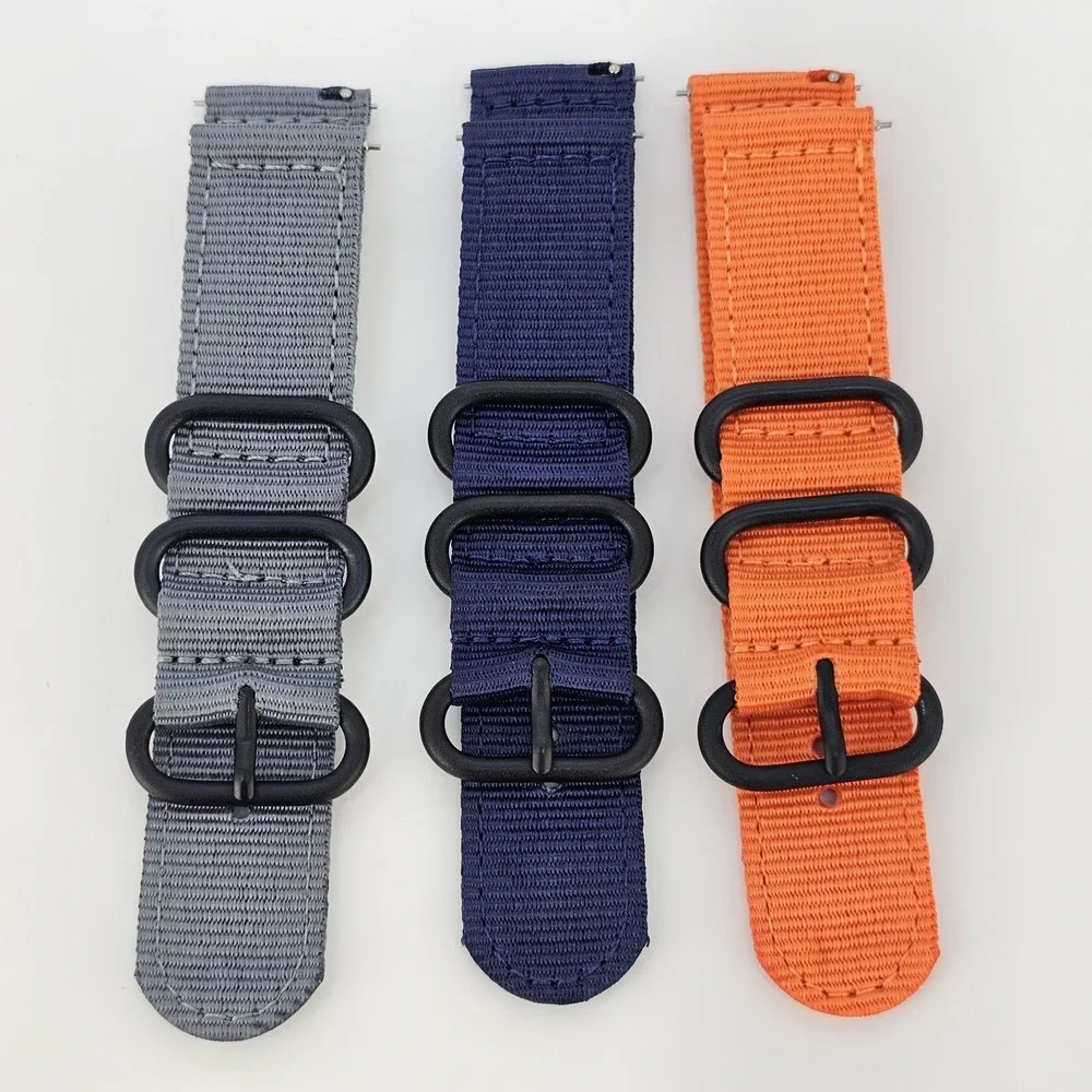 3X Men's Watch Bands 22MM Gray Blue Orange Canvas Watch Band Strap Quick Release